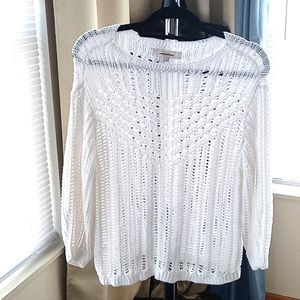 THE LOFT women's long sleeve crochet sweater in white size small